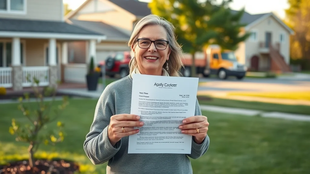 tree removal—Homeowner holds city paperwork confirming free or assisted tree removal in a suburban yard
