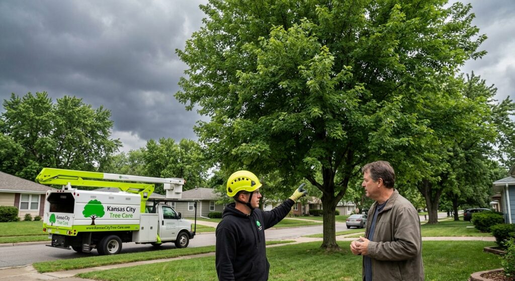 Storm Preparation for Trees Kansas City - Arborist inspecting tree before storm season