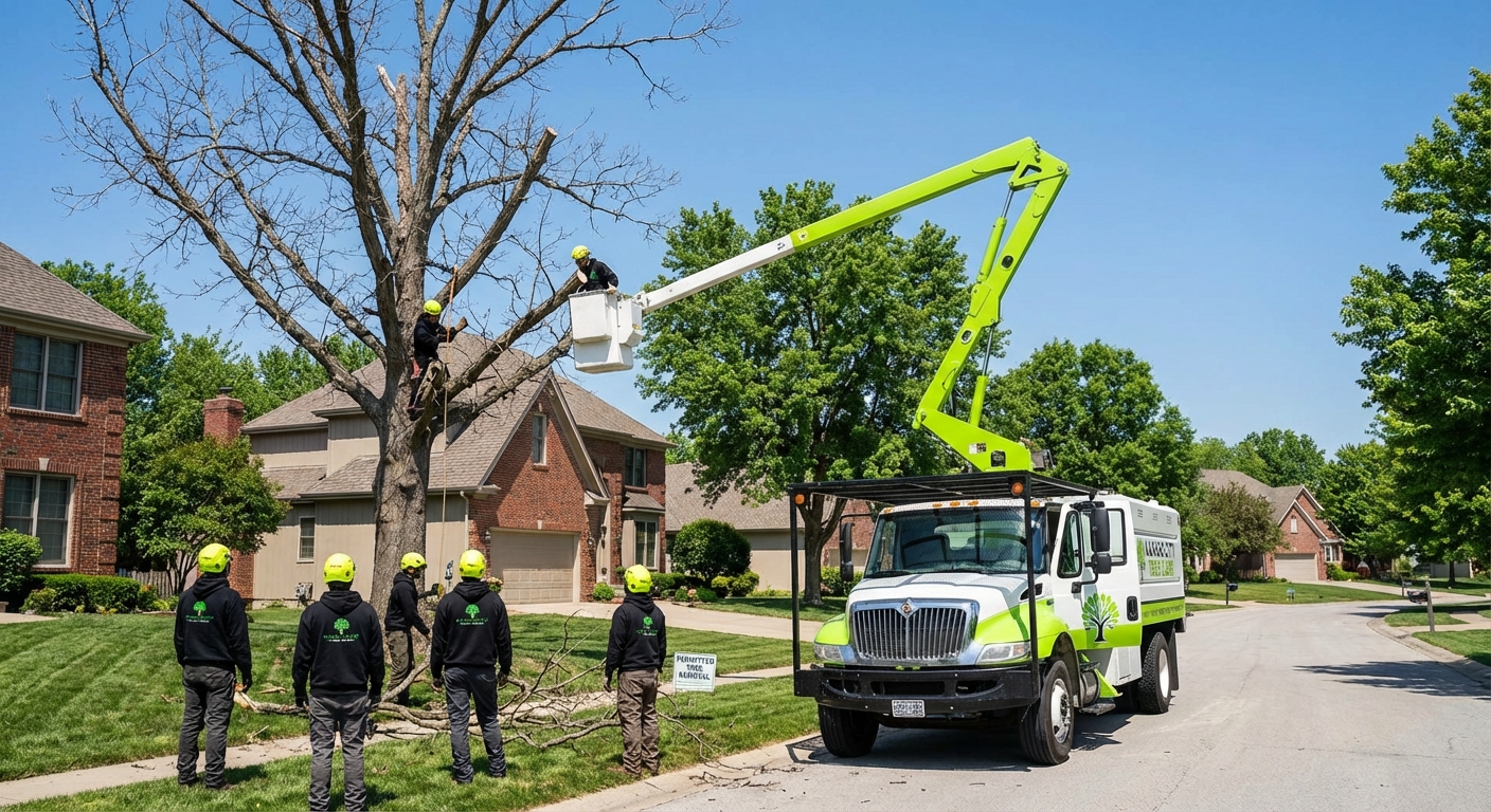HOA tree removal Overland Park - Tree service crew in upscale suburban neighborhood