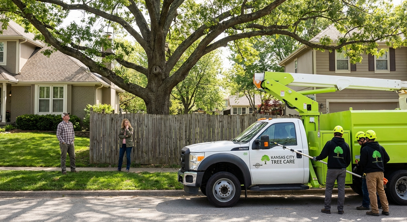 Property line tree dispute Overland Park - Tree branches overhanging neighbor fence